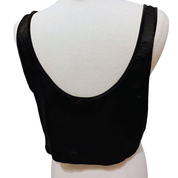 Nasty Gal Top Tank Cropped Hammered Satin Super Scoop Neck Black Loose Flowy 10 - Picture 3 of 8